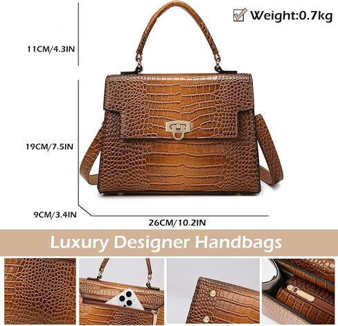 Women's Crocodile Print Leather Shoulder Bag | Top Handle Flap Satchel | Genuine Leather Purse for Daily Commute in Kuwait