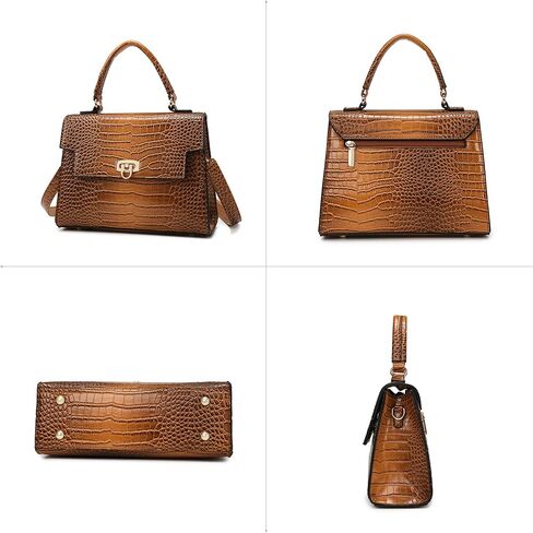 Women's Crocodile Print Leather Shoulder Bag | Top Handle Flap Satchel | Genuine Leather Purse for Daily Commute in Kuwait