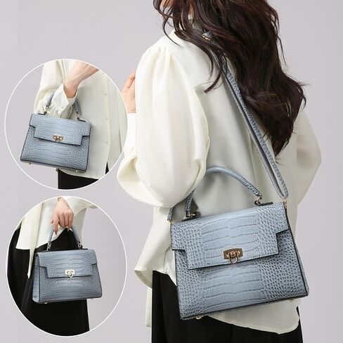 Women's Crocodile Print Leather Shoulder Bag | Top Handle Flap Satchel | Genuine Leather Purse for Daily Commute in Kuwait