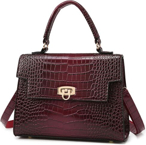 Women's Crocodile Print Leather Shoulder Bag | Top Handle Flap Satchel | Genuine Leather Purse for Daily Commute in Kuwait