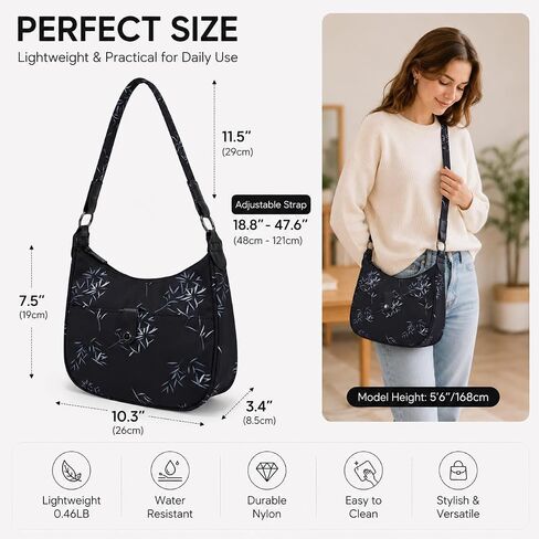 Shoulder Bag for Women, Nylon Tote Handbag Crossbody Purse with Detachable Strap, Lightweight Travel Satchel in Kuwait