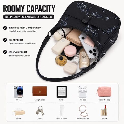 Shoulder Bag for Women, Nylon Tote Handbag Crossbody Purse with Detachable Strap, Lightweight Travel Satchel in Kuwait