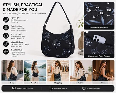 Shoulder Bag for Women, Nylon Tote Handbag Crossbody Purse with Detachable Strap, Lightweight Travel Satchel in Kuwait