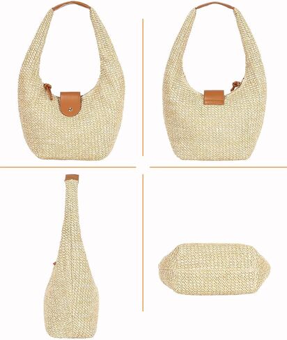 Herald Straw Woven Hobo Shoulder Purse for Women, Medium Summer Beach Raffia Bag Satchel Handbag Tote for Vacation in Saudi Arabia