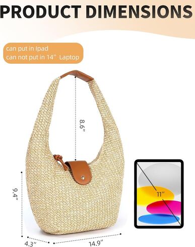 Herald Straw Woven Hobo Shoulder Purse for Women, Medium Summer Beach Raffia Bag Satchel Handbag Tote for Vacation in Saudi Arabia