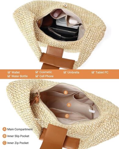 Herald Straw Woven Hobo Shoulder Purse for Women, Medium Summer Beach Raffia Bag Satchel Handbag Tote for Vacation in Saudi Arabia