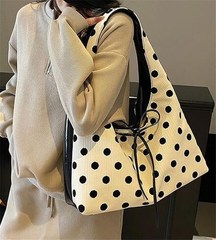 Polka Dot Tote Bag for Women Bow Tie Hobo Bags for Women Slouchy Tote Purse Large Shoulder Handbag Satchel for Travel Work in Kuwait