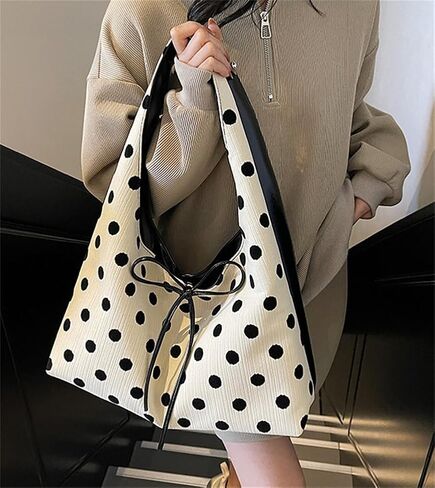 Polka Dot Tote Bag for Women Bow Tie Hobo Bags for Women Slouchy Tote Purse Large Shoulder Handbag Satchel for Travel Work in Kuwait