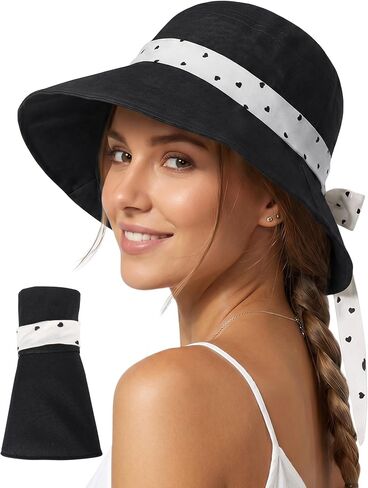 Babalet Linen Blend Sun Hats for Women Wide Brim Beach Bucket Hat Adjustable Foldable Fisherman Cap UV Protection Beach Cap for Summer UPF 50+, Black in Saudi Arabia