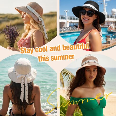 Babalet Linen Blend Sun Hats for Women Wide Brim Beach Bucket Hat Adjustable Foldable Fisherman Cap UV Protection Beach Cap for Summer UPF 50+, Black in Saudi Arabia