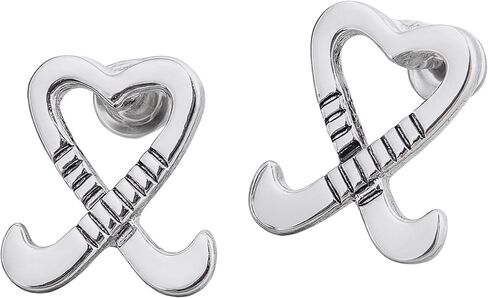 Field Hockey Earrings – Silver Heart Crossed Sticks Stud Earrings for Girls & Women – Sports Jewelry Gift for Field Hockey Players, Coaches & Fans in Kuwait