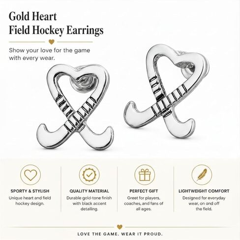 Field Hockey Earrings – Silver Heart Crossed Sticks Stud Earrings for Girls & Women – Sports Jewelry Gift for Field Hockey Players, Coaches & Fans in Kuwait