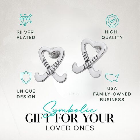 Field Hockey Earrings – Silver Heart Crossed Sticks Stud Earrings for Girls & Women – Sports Jewelry Gift for Field Hockey Players, Coaches & Fans in Kuwait