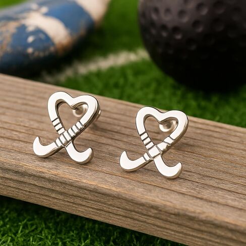 Field Hockey Earrings – Silver Heart Crossed Sticks Stud Earrings for Girls & Women – Sports Jewelry Gift for Field Hockey Players, Coaches & Fans in Kuwait