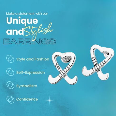 Field Hockey Earrings – Silver Heart Crossed Sticks Stud Earrings for Girls & Women – Sports Jewelry Gift for Field Hockey Players, Coaches & Fans in Kuwait