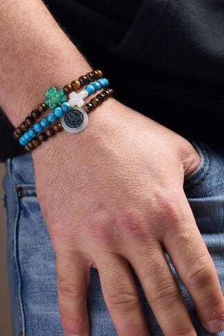 Holy Water Men's Saint Michael Bracelet in Tigers Eye in Saudi Arabia