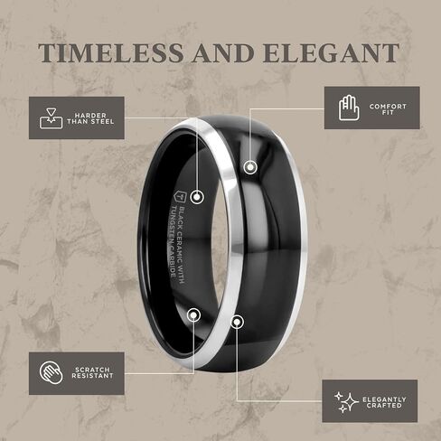CARRERA Domed Black Ceramic and Tungsten Wedding Band -Size in Kuwait