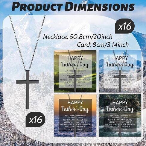 Huwena 16 Set Father's Day Church Gifts Bulk Father's Day Necklaces Gifts Adjustable Cross Necklace with Inspirational Cards for Dad Men Church Appreciation Present in Saudi Arabia
