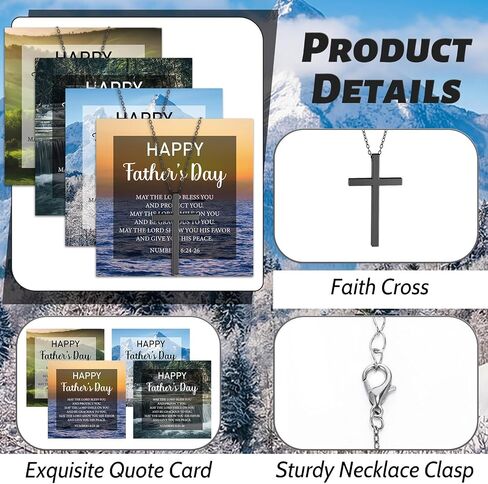 Huwena 16 Set Father's Day Church Gifts Bulk Father's Day Necklaces Gifts Adjustable Cross Necklace with Inspirational Cards for Dad Men Church Appreciation Present in Saudi Arabia