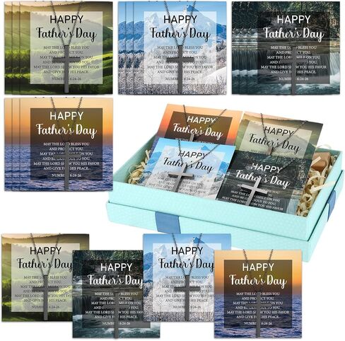 Huwena 16 Set Father's Day Church Gifts Bulk Father's Day Necklaces Gifts Adjustable Cross Necklace with Inspirational Cards for Dad Men Church Appreciation Present in Saudi Arabia