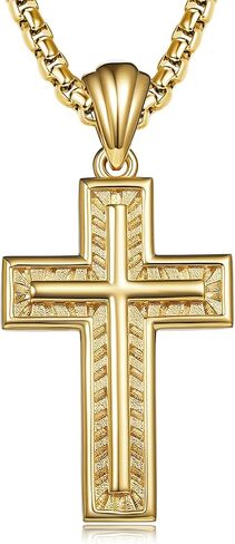 Cross Necklace for Men Gold Christian Pendant Jewelry Religious Gifts Baptism First Communion Anniversary Birthday Gifts for Husband, Boyfriend, Father Cuban Link Chain for Men in Saudi Arabia