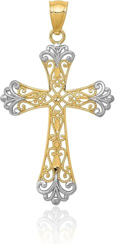 IceCarats 14K Solid Yellow Gold Filigree Extra Large Fleur De Lis Cross Pendant Necklace 38mm 1 1/2 inch Diamond Cut For Her For Him in Kuwait