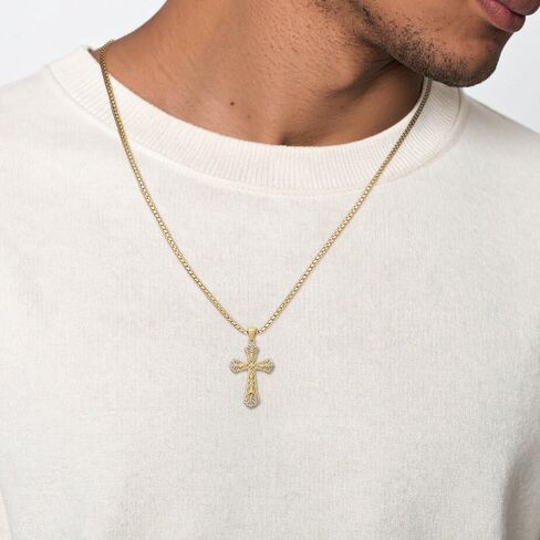 IceCarats 14K Solid Yellow Gold Filigree Extra Large Fleur De Lis Cross Pendant Necklace 38mm 1 1/2 inch Diamond Cut For Her For Him in Kuwait