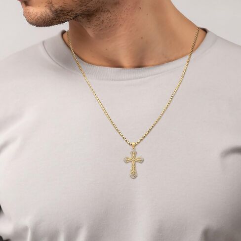 IceCarats 14K Solid Yellow Gold Filigree Extra Large Fleur De Lis Cross Pendant Necklace 38mm 1 1/2 inch Diamond Cut For Her For Him in Kuwait