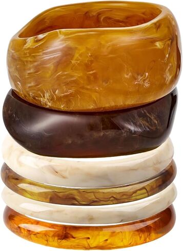 6Pcs Acrylic Bangles Bracelets for Women Irregular Resin Chunky Bracelets Geometric Fashions Thick Statement bangle Set in Saudi Arabia