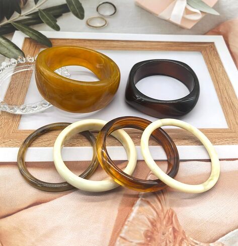 6Pcs Acrylic Bangles Bracelets for Women Irregular Resin Chunky Bracelets Geometric Fashions Thick Statement bangle Set in Saudi Arabia