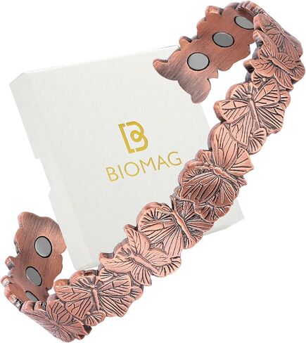 BioMag Magnetic Copper Bracelet for Women Men, 99.99% Pure Copper Cuff Bangle with 6 Pcs 3500 Gauss Magnets, Adjustable Jewerly Gift (Copper-Butterfly) in Saudi Arabia