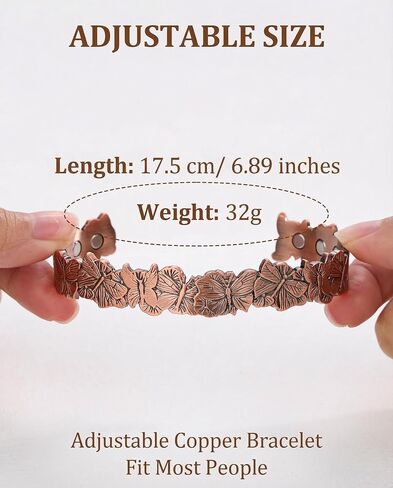 BioMag Magnetic Copper Bracelet for Women Men, 99.99% Pure Copper Cuff Bangle with 6 Pcs 3500 Gauss Magnets, Adjustable Jewerly Gift (Copper-Butterfly) in Saudi Arabia