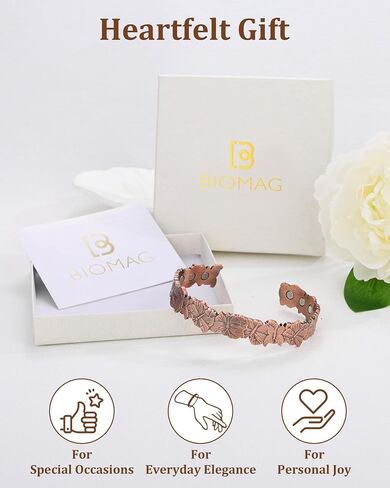 BioMag Magnetic Copper Bracelet for Women Men, 99.99% Pure Copper Cuff Bangle with 6 Pcs 3500 Gauss Magnets, Adjustable Jewerly Gift (Copper-Butterfly) in Saudi Arabia