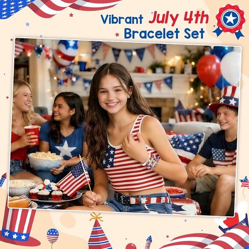 GoHere 4th of July Bracelets for Women - American Flag Beaded Red White Blue Stackable Bracelets - Independence Day Gifts Patriotic Jewelry Set in Saudi Arabia
