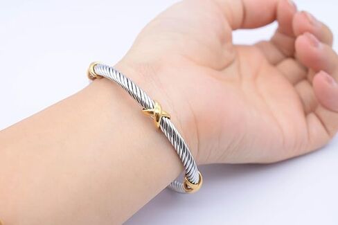 OSIRIDEH2 Elegant Twisted Cable Bangle Bracelet for Women - Open Cuff Classic Jewelry Gift for Anniversary, Valentine, Birthday (Twisted Cable Gold) in Saudi Arabia