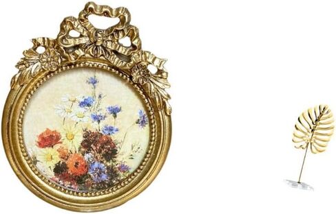 Fenteer Round Picture Frame Small Antique Resin Photo Frame Leaf Sculpture Metal Leaf Statue Ornate Decorative Art Suitable for Gift Giving Home Decoration of in Kuwait