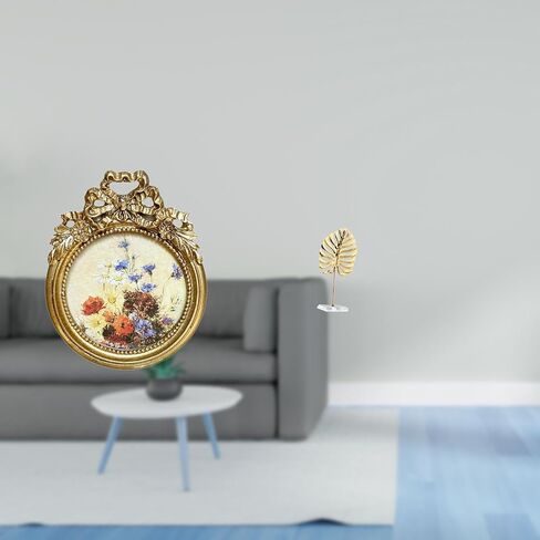 Fenteer Round Picture Frame Small Antique Resin Photo Frame Leaf Sculpture Metal Leaf Statue Ornate Decorative Art Suitable for Gift Giving Home Decoration of in Kuwait