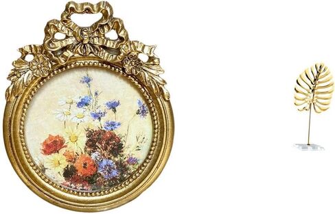 Fenteer Round Picture Frame Small Antique Resin Photo Frame Leaf Sculpture Metal Leaf Statue Ornate Decorative Art Suitable for Gift Giving Home Decoration of in Kuwait