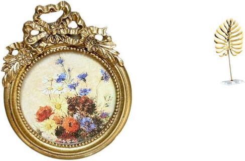 Fenteer Round Picture Frame Small Antique Resin Photo Frame Leaf Sculpture Metal Leaf Statue Ornate Decorative Art Suitable for Gift Giving Home Decoration of in Kuwait