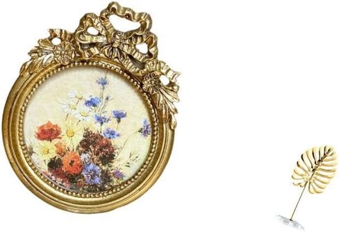 Fenteer Round Picture Frame Small Antique Resin Photo Frame Leaf Sculpture Metal Leaf Statue Ornate Decorative Art Suitable for Gift Giving Home Decoration of in Kuwait
