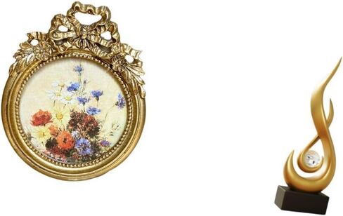 Fenteer Round Picture Frame Antique Resin Photo Frame Vintage Decorative Fire Sculpture Abstract Art Statue for Offices Living Rooms Bedrooms Suitable for GIF in Kuwait