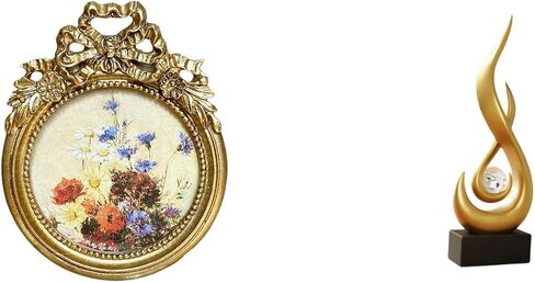 Fenteer Round Picture Frame Antique Resin Photo Frame Vintage Decorative Fire Sculpture Abstract Art Statue for Offices Living Rooms Bedrooms Suitable for GIF in Kuwait