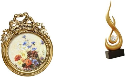 Fenteer Round Picture Frame Antique Resin Photo Frame Vintage Decorative Fire Sculpture Abstract Art Statue for Offices Living Rooms Bedrooms Suitable for GIF in Kuwait