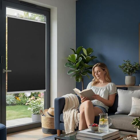 Moukeren 2 Pcs Black Blackout Roller Shades with 6 Suction Cups, 49" x 26.8" No Drilling Retractable Portable Window Blinds, Removable Temporary Blackout Shades for Home Office Bedroom Balcony in Kuwait