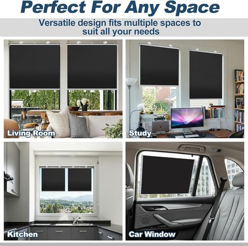Moukeren 2 Pcs Black Blackout Roller Shades with 6 Suction Cups, 49" x 26.8" No Drilling Retractable Portable Window Blinds, Removable Temporary Blackout Shades for Home Office Bedroom Balcony in Kuwait