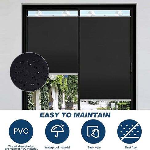 Moukeren 2 Pcs Black Blackout Roller Shades with 6 Suction Cups, 49" x 26.8" No Drilling Retractable Portable Window Blinds, Removable Temporary Blackout Shades for Home Office Bedroom Balcony in Kuwait