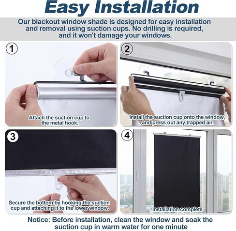 Moukeren 2 Pcs Black Blackout Roller Shades with 6 Suction Cups, 49" x 26.8" No Drilling Retractable Portable Window Blinds, Removable Temporary Blackout Shades for Home Office Bedroom Balcony in Kuwait