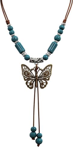 Boho Necklaces for Women Vintage Colorful Ceramic Bead Long Pendant Chain Hippie Bohemian Antique Flower Mystery Jewelry Jar Gifts in Saudi Arabia