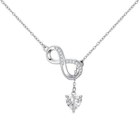 925 Sterling Silver Y Necklace for Women, Infinity Heart-Shaped Cubic Zirconia Pendant Necklace Clavicle Chain, Romantic Anniversary Birthday Gift for Wife in Kuwait