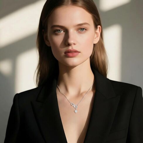 925 Sterling Silver Y Necklace for Women, Infinity Heart-Shaped Cubic Zirconia Pendant Necklace Clavicle Chain, Romantic Anniversary Birthday Gift for Wife in Kuwait